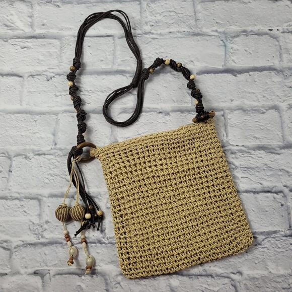 Sun n Sand Tan Woven Summer Bag with Ring & Bead Accents - Picture 1 of 16